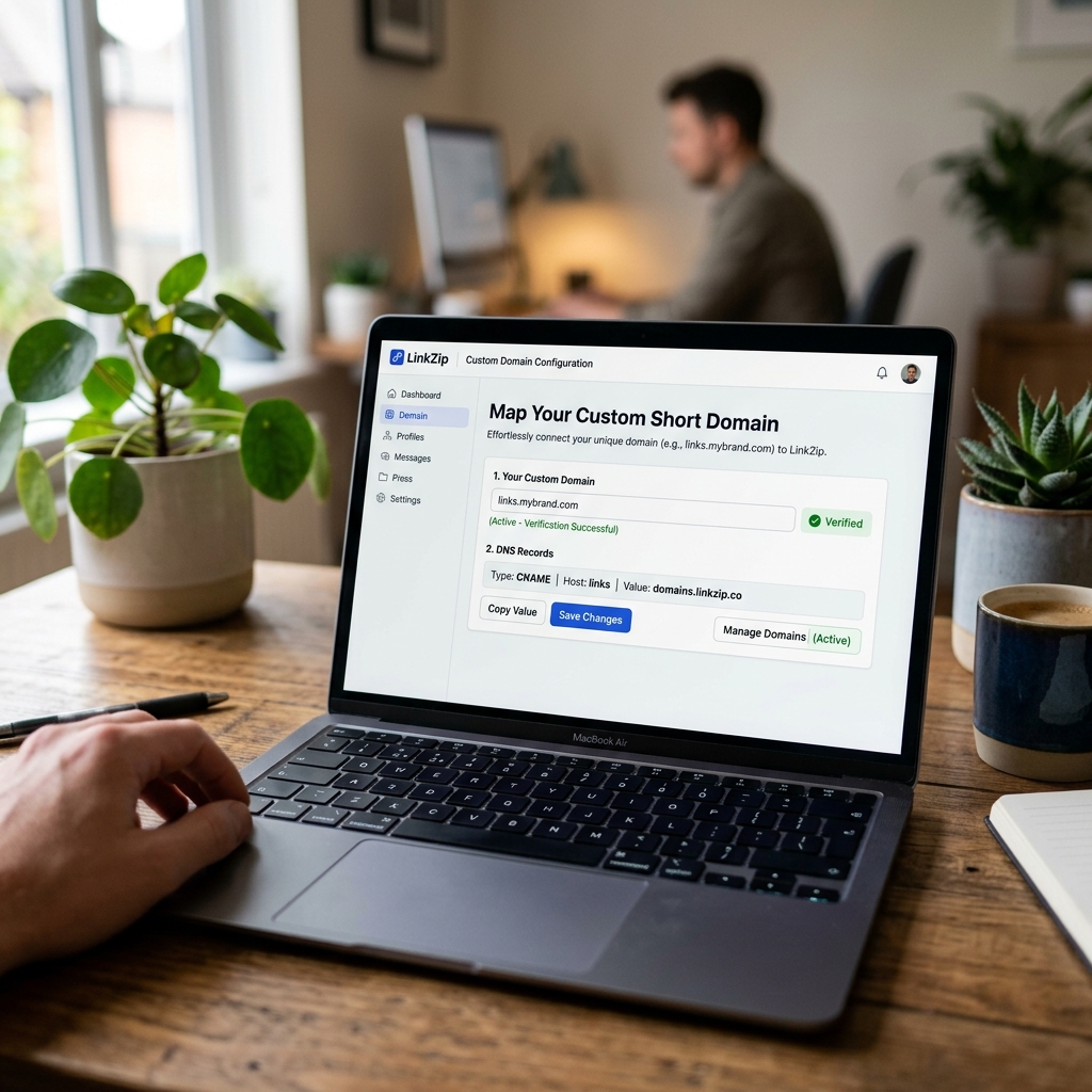 Laptop displaying custom domain DNS configurations