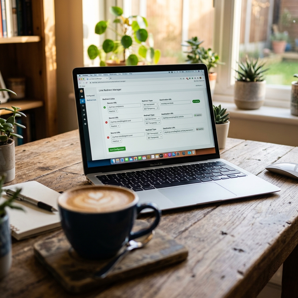Laptop displaying link redirect configurations